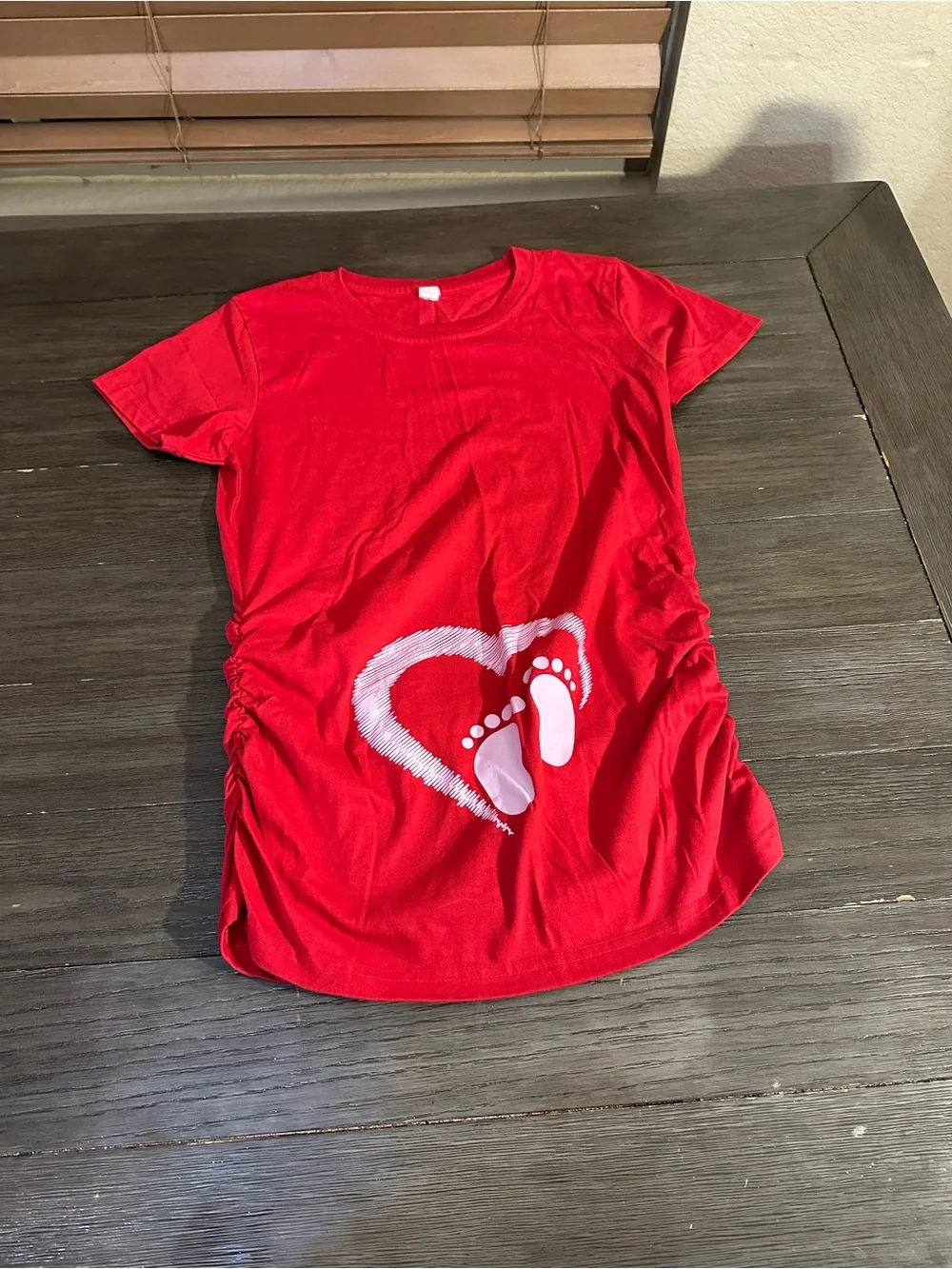 Sz Small Red Maternity Tee with Heart & Footprint Graphic